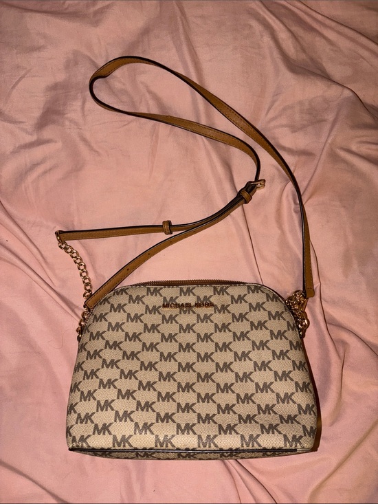 Michael Kors Handbags - Michael Kors Tan and Beige MK Logo Crossbody Bag